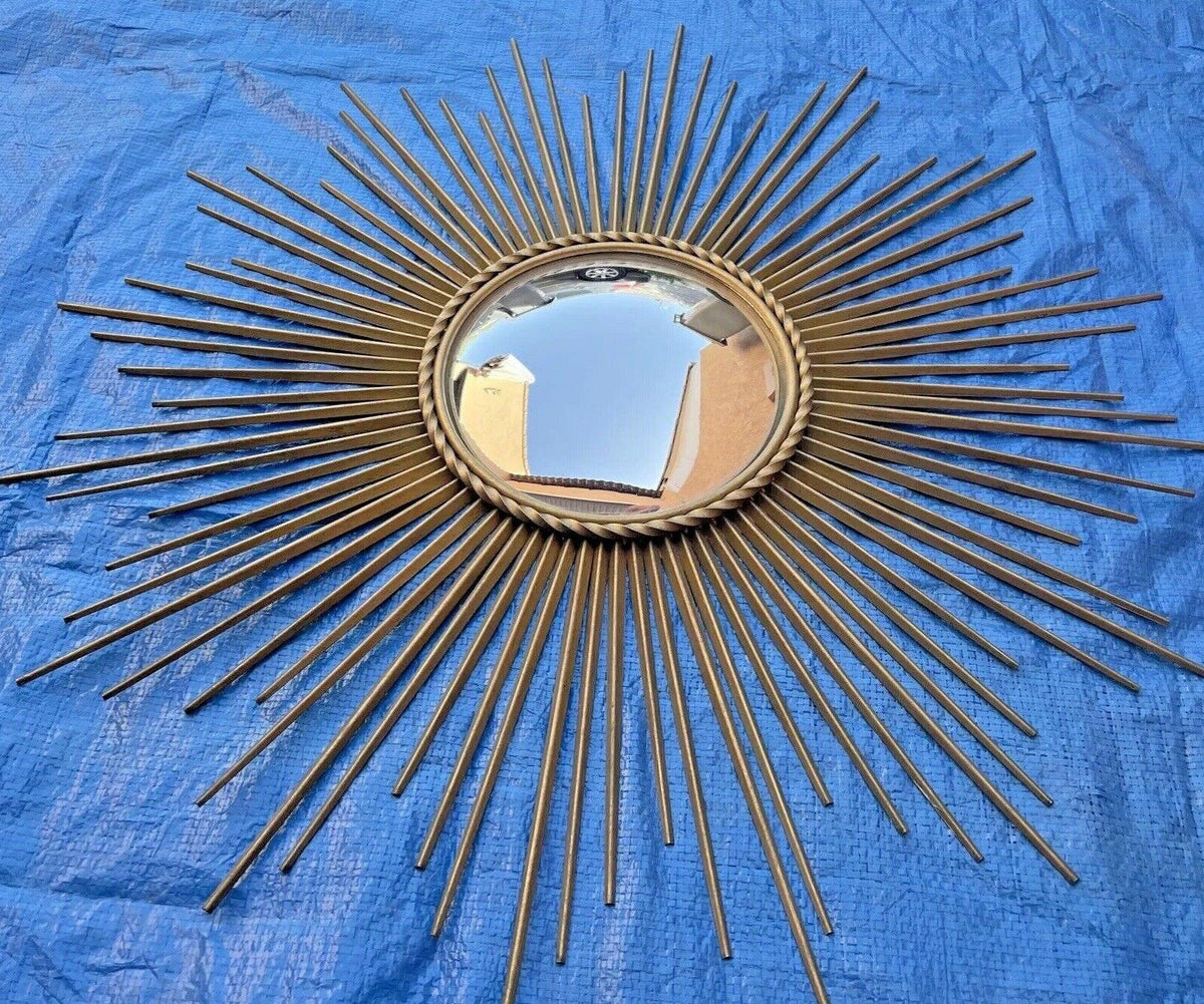 Miroir soleil vintage Chaty Vallauris A.M signé avec oeil de sorcière Diam 83 cm