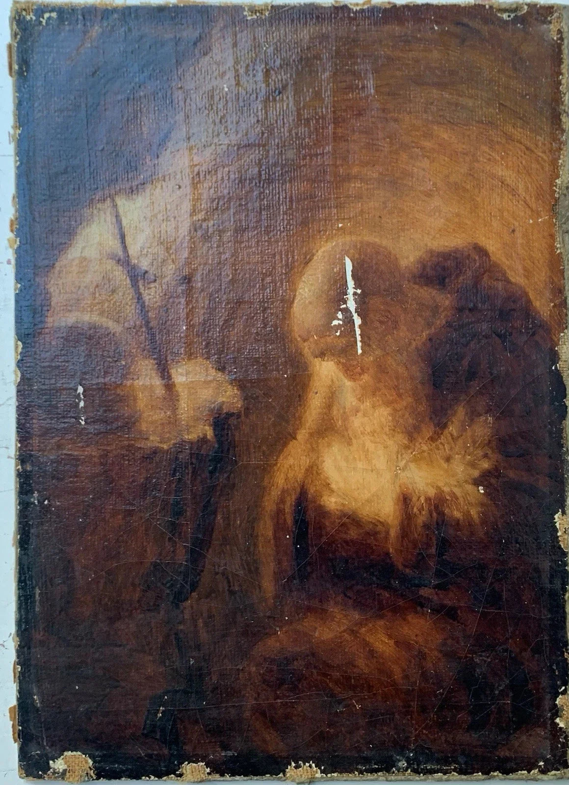 Tableau Ancien Huile Portrait Ermite Caverne Vanité Crâne Mention Rembrandt 1635