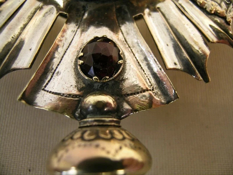 Ancien reliquaire ostensoir plaqué argent avec relique dorée vraie croix Jésus