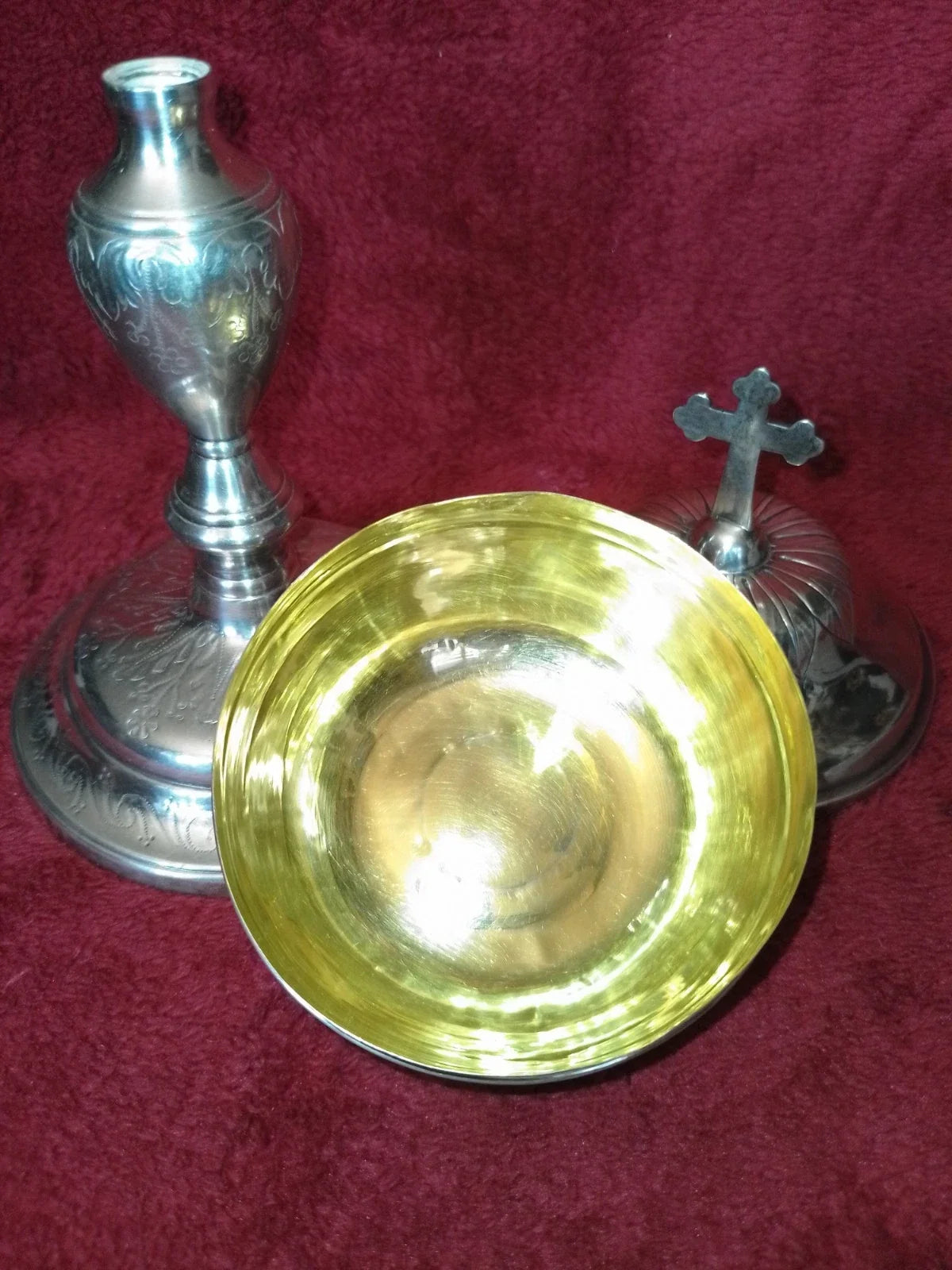 ANCIEN CIBOIRE METAL ARGENTÉ ET COUP EN VERMEIL/XIXème/H.25cm,DIAM.COUPE 9,5 cm