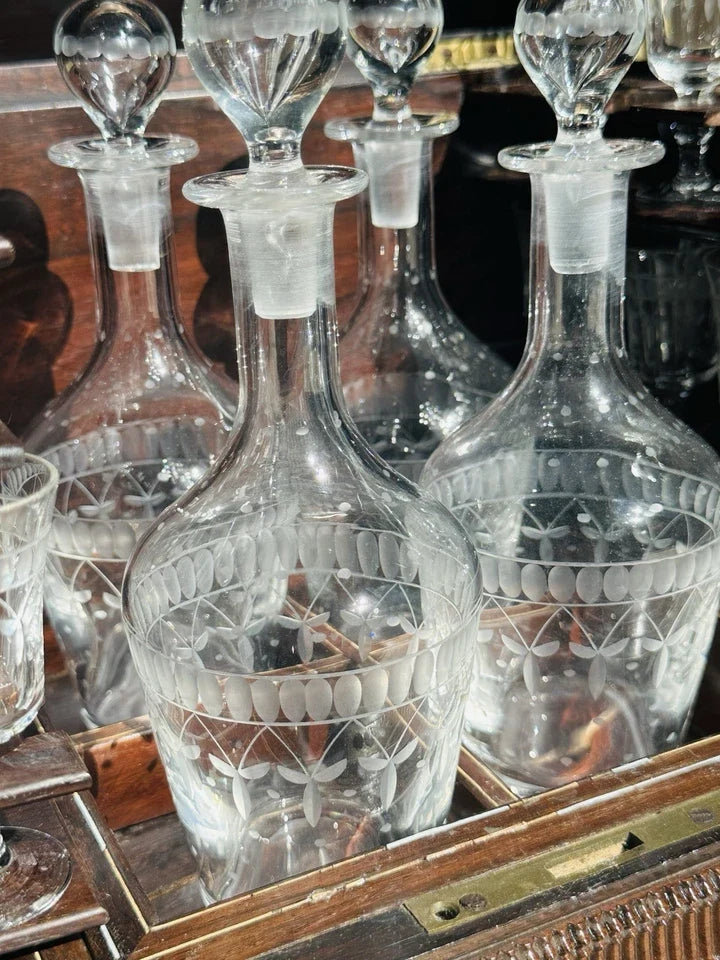 1869 French Boulle Napoleon III Cave a Liqueur 4 Decanters 16 Glasses Tantalus.