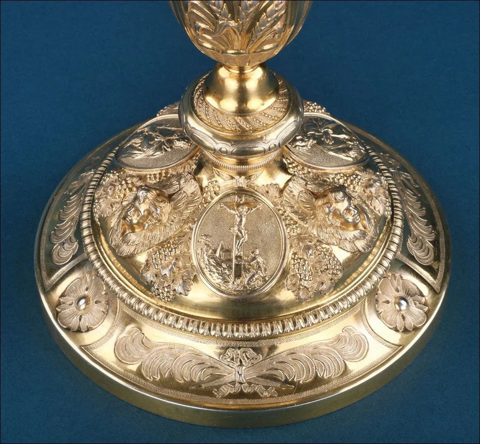 Calice Baroque Ancien Et Patène En Argent Doré 1836