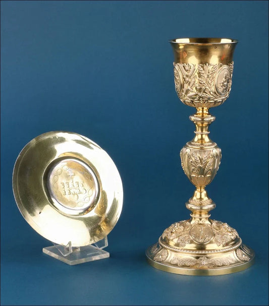 Calice Baroque Ancien Et Patène En Argent Doré 1836