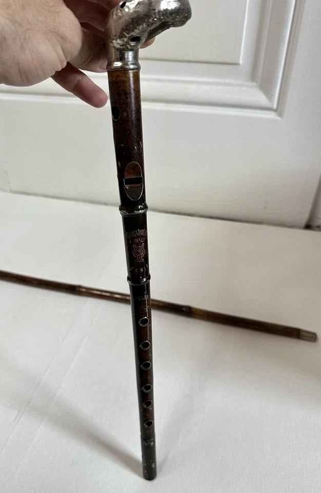 Rare Canne Flûte à bec Ch MATHIEU Paris ancienne à système Epoque XIXème siècle