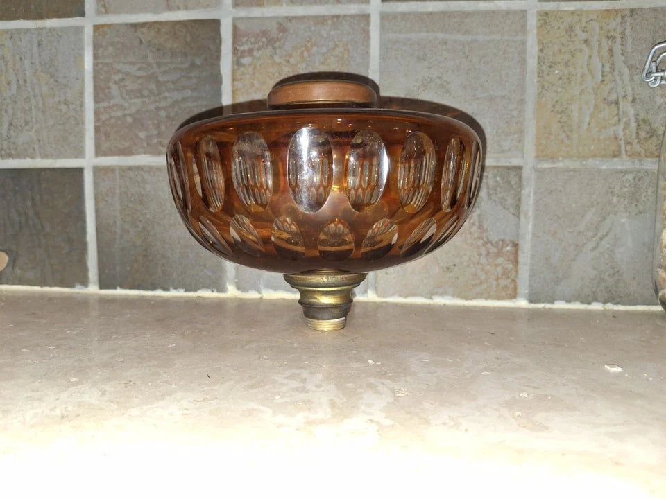 Réservoir lampe à pétrole overlay orange ambré en Cristal Baccarat 16cm