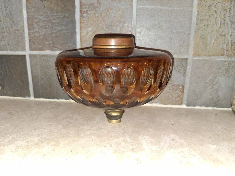 Réservoir lampe à pétrole overlay orange ambré en Cristal Baccarat 16cm