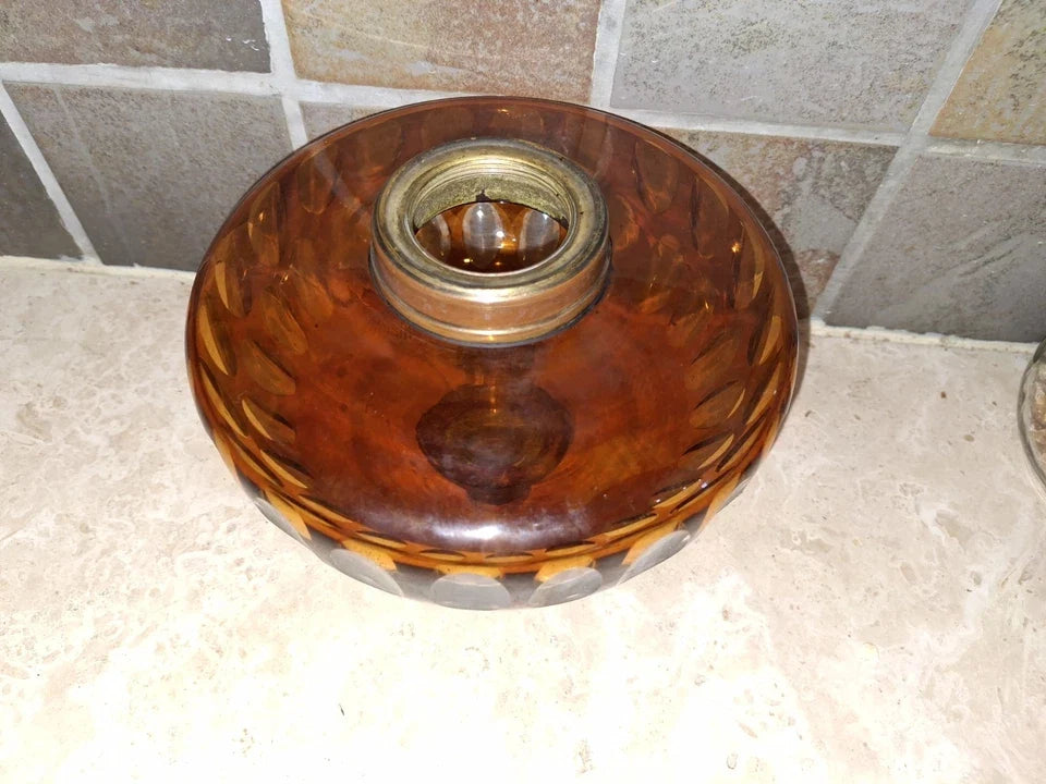 Réservoir lampe à pétrole overlay orange ambré en Cristal Baccarat 16cm