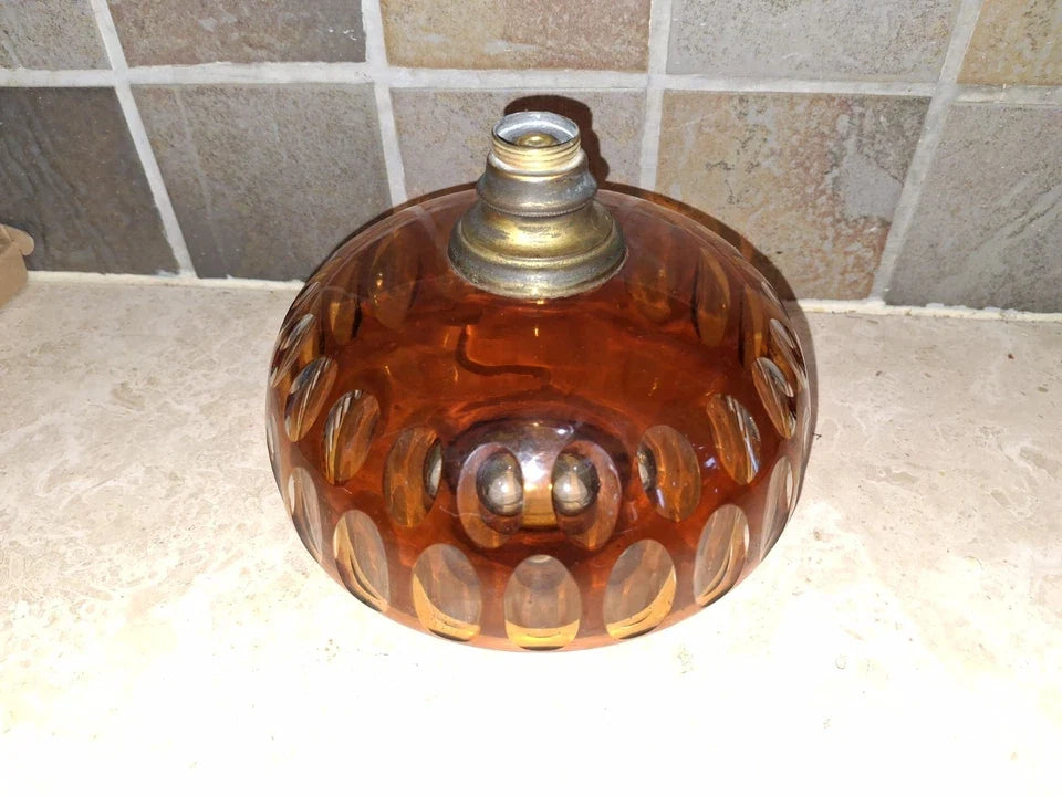 Réservoir lampe à pétrole overlay orange ambré en Cristal Baccarat 16cm