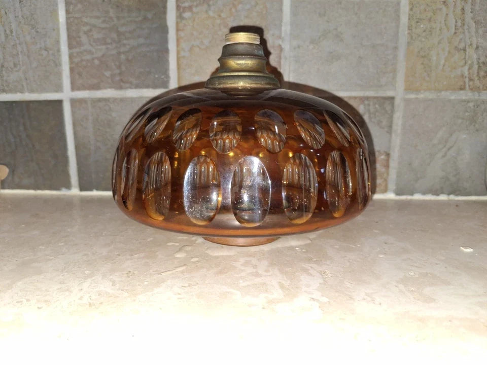 Réservoir lampe à pétrole overlay orange ambré en Cristal Baccarat 16cm