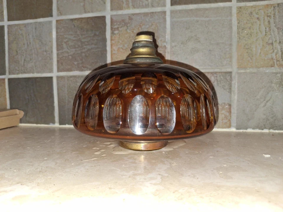 Réservoir lampe à pétrole overlay orange ambré en Cristal Baccarat 16cm