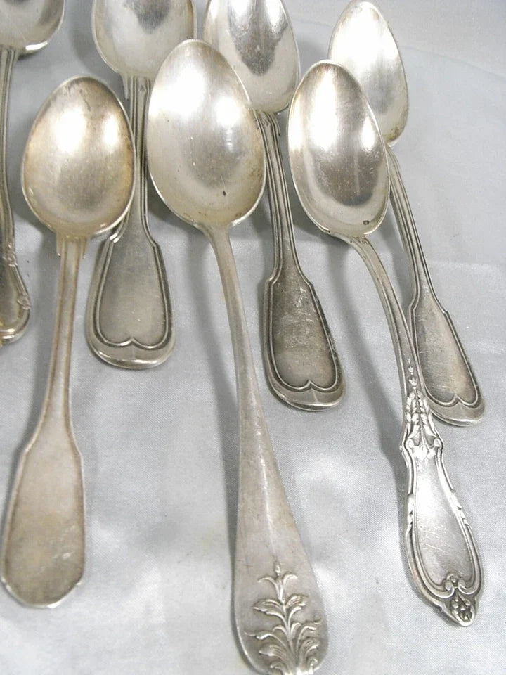 ANCIENS LOT 12 COUVERTS CUILLERE FOUCHETTE ARGENT MASSIF