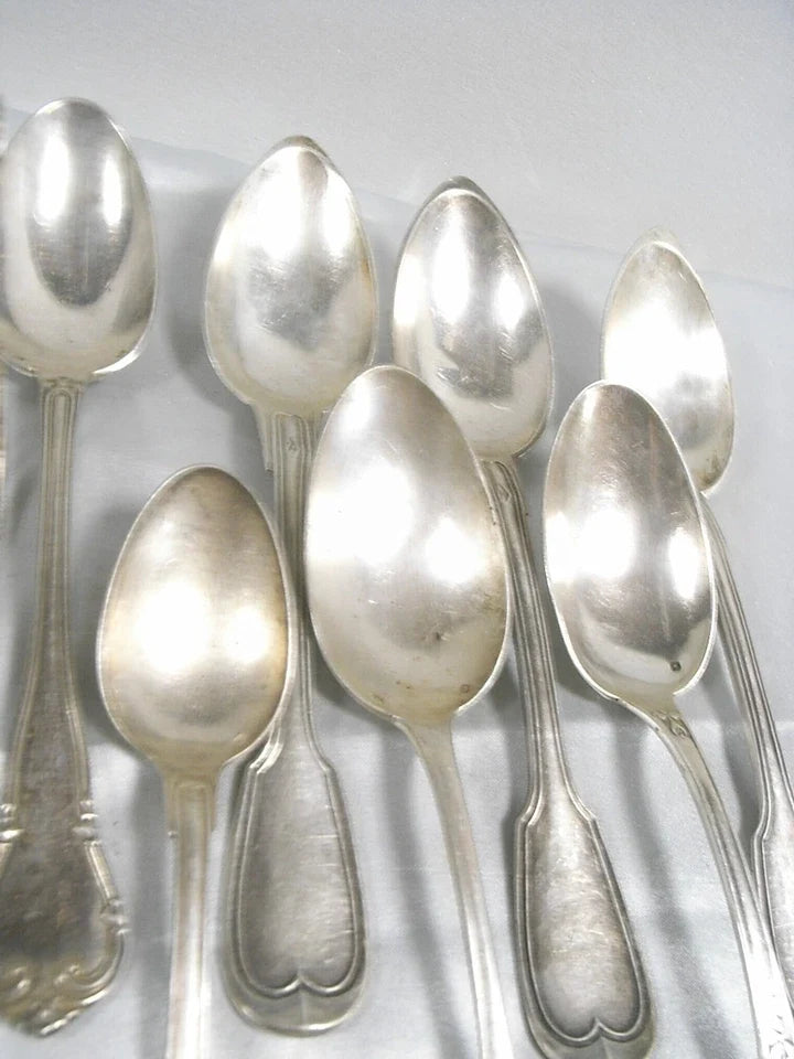 ANCIENS LOT 12 COUVERTS CUILLERE FOUCHETTE ARGENT MASSIF