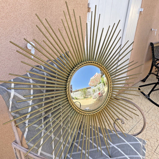 Miroir soleil vintage Chaty Vallauris A.M signé avec oeil de sorcière Diam 83 cm