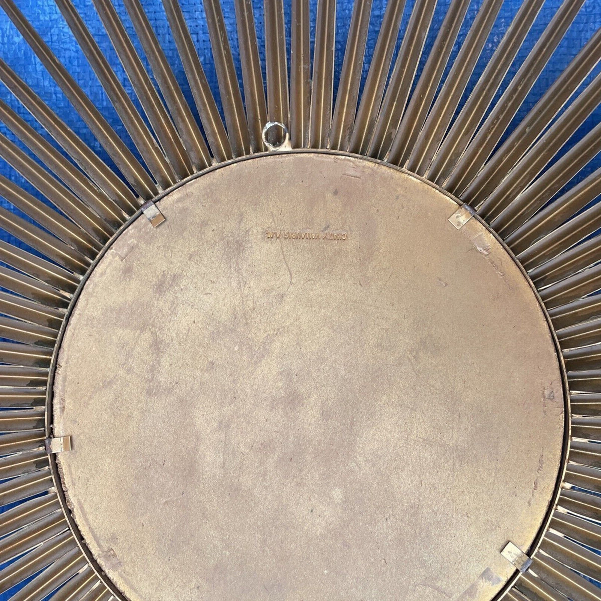 Miroir soleil vintage Chaty Vallauris A.M signé avec oeil de sorcière Diam 83 cm
