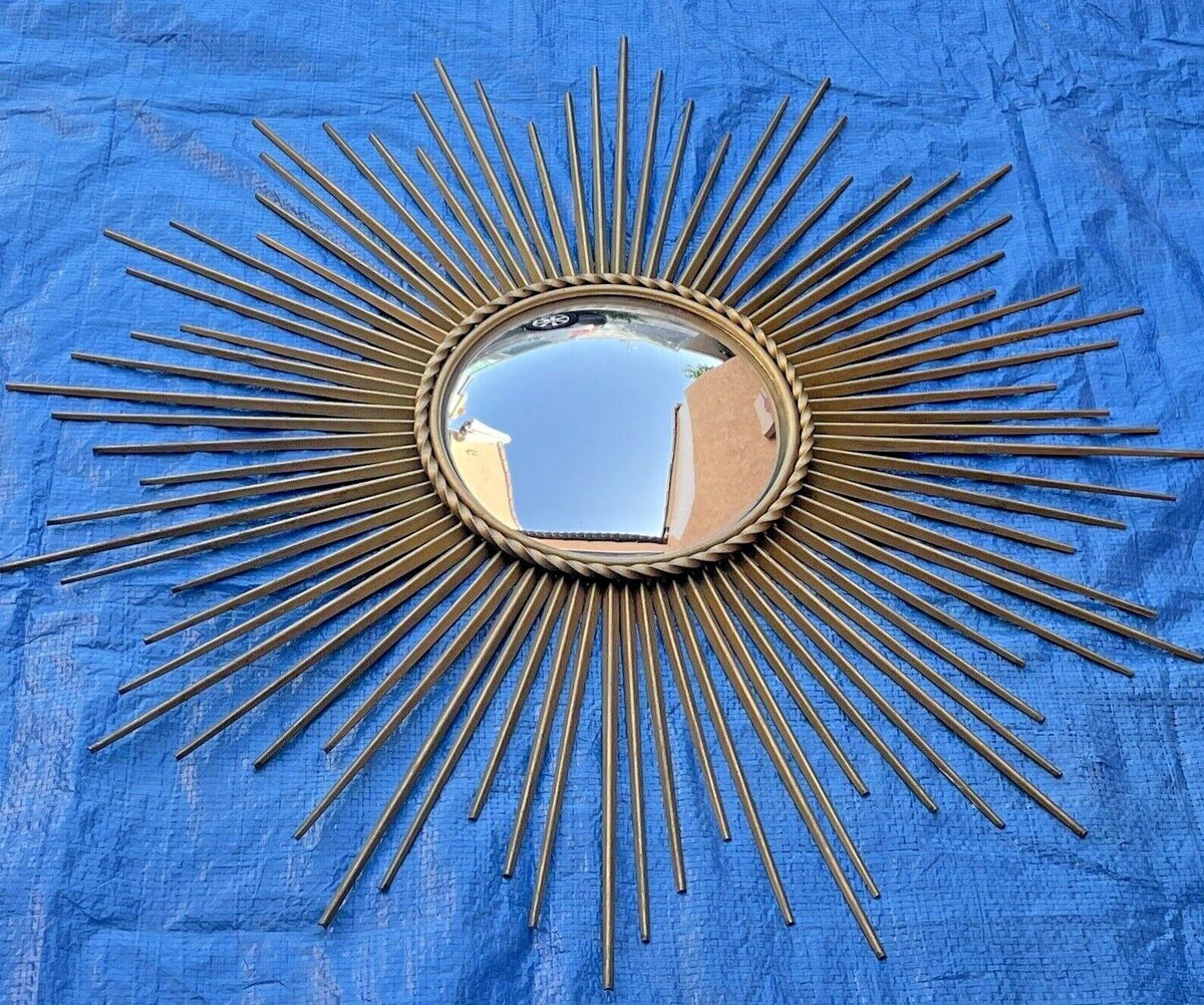 Miroir soleil vintage Chaty Vallauris A.M signé avec oeil de sorcière Diam 83 cm