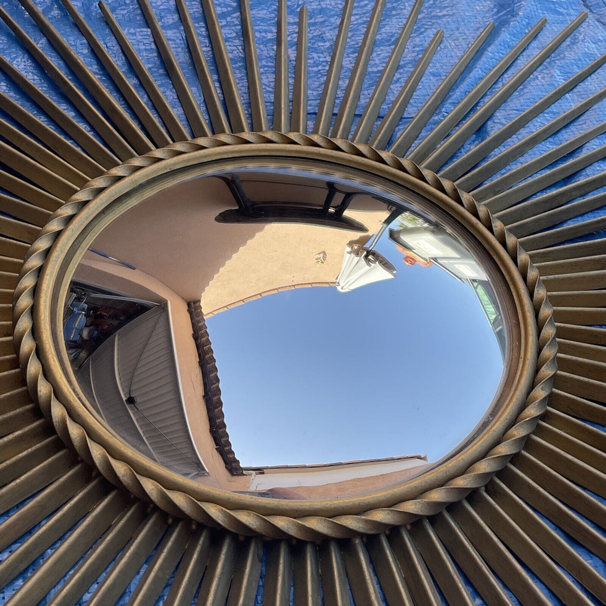 Miroir soleil vintage Chaty Vallauris A.M signé avec oeil de sorcière Diam 83 cm