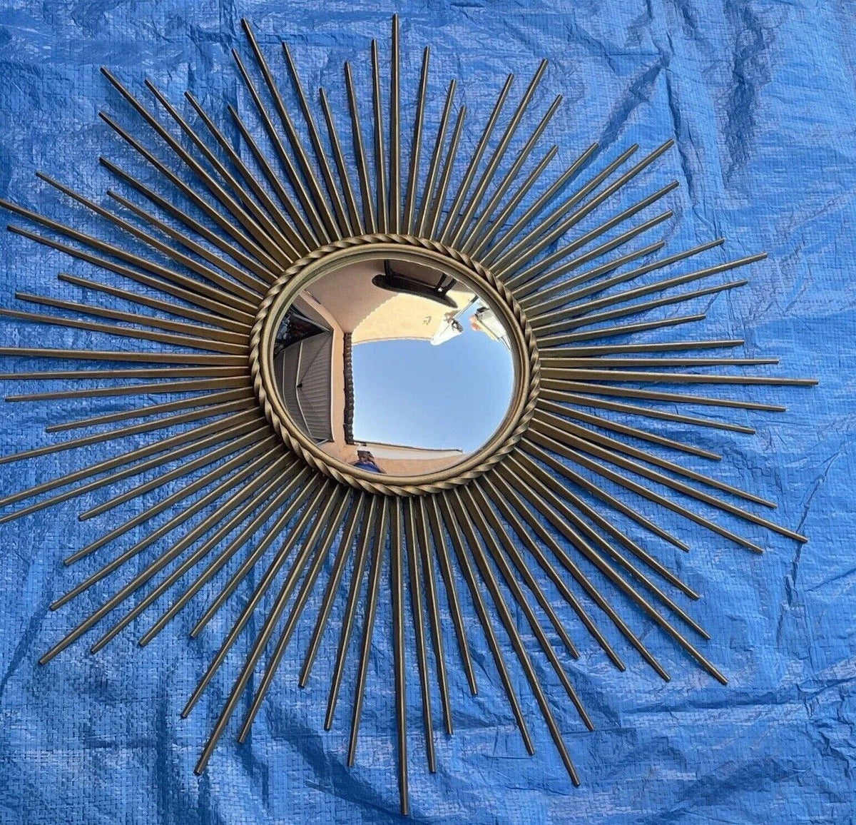 Miroir soleil vintage Chaty Vallauris A.M signé avec oeil de sorcière Diam 83 cm