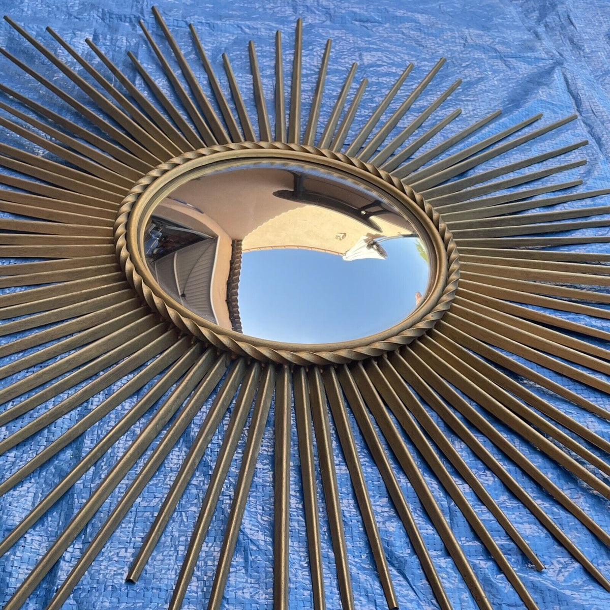 Miroir soleil vintage Chaty Vallauris A.M signé avec oeil de sorcière Diam 83 cm