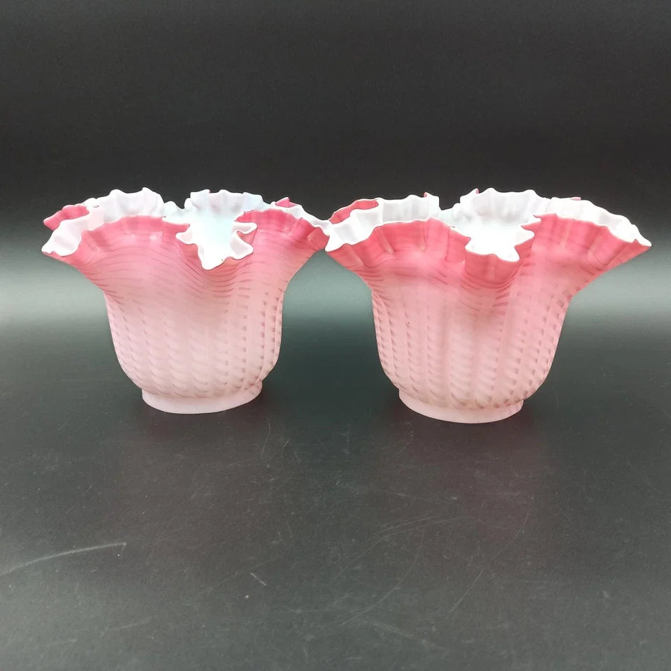 PAIRE DE TULIPES ROSES POUR LAMPE À PÉTROLE Baccarat? St-Louis? Clichy? Globe