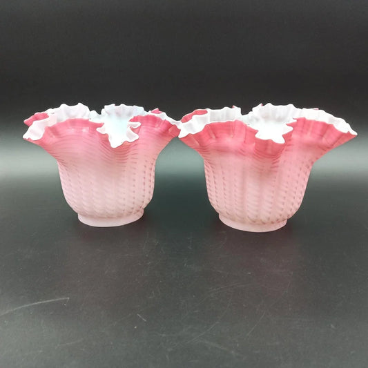 PAIRE DE TULIPES ROSES POUR LAMPE À PÉTROLE Baccarat? St-Louis? Clichy? Globe