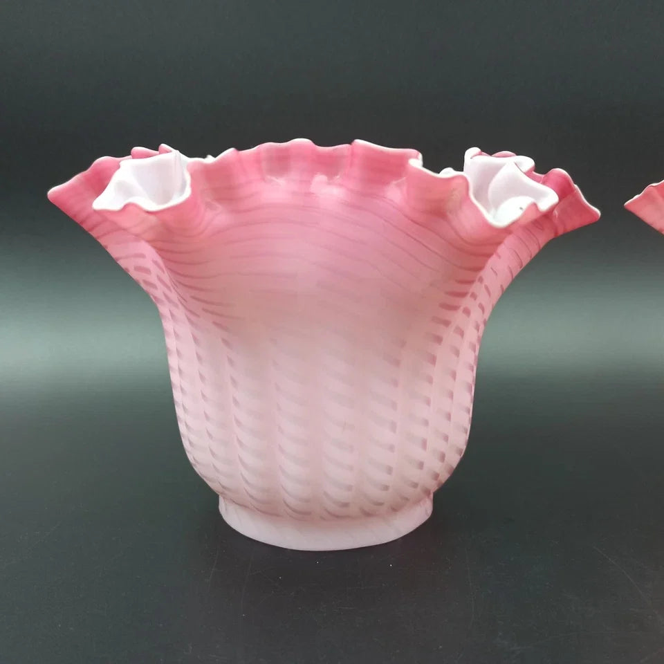 PAIRE DE TULIPES ROSES POUR LAMPE À PÉTROLE Baccarat? St-Louis? Clichy? Globe