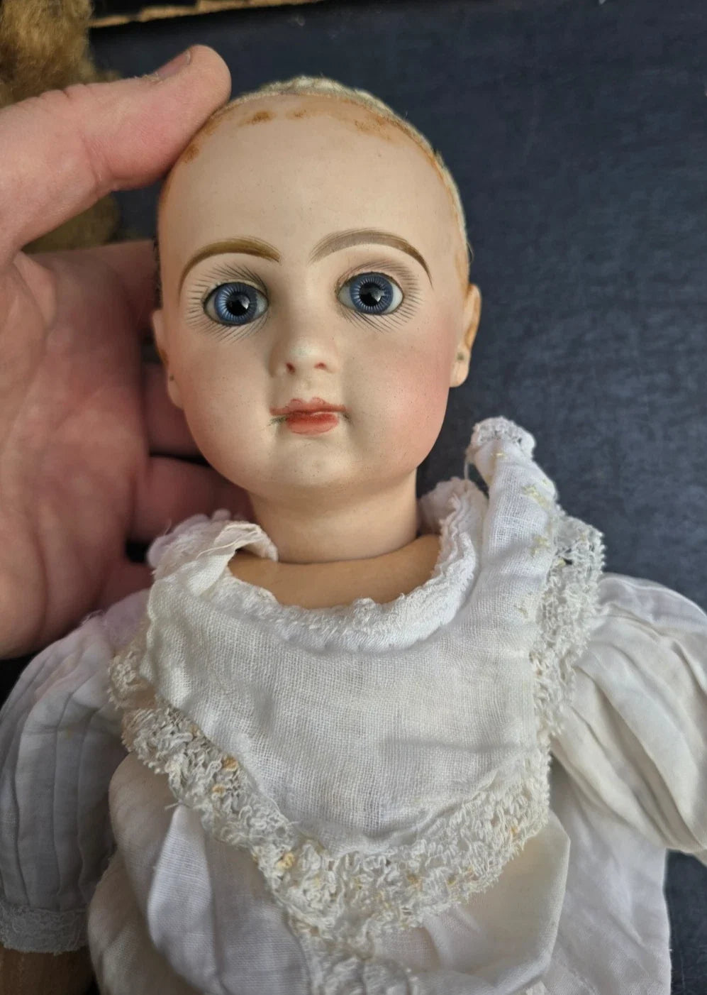 POUPEE JUMEAU PORCELAINE BOUCHE FERMÉE YEUX FIXES RAYONS TAILLE 6 SIZE DOLL