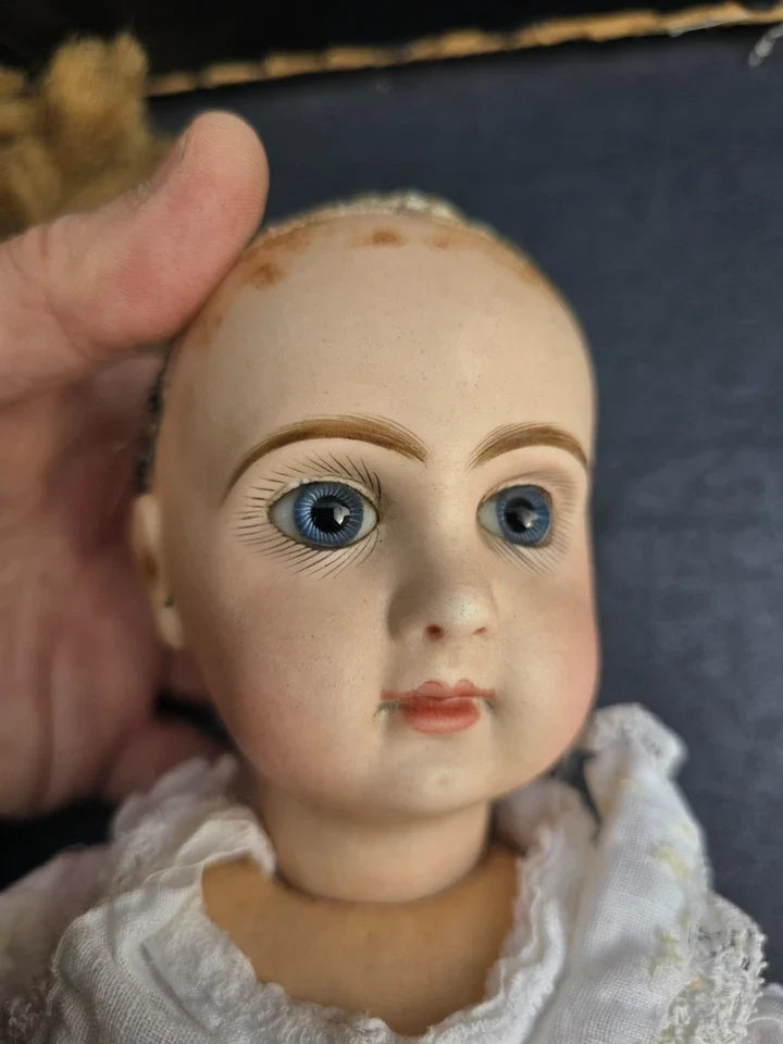 POUPEE JUMEAU PORCELAINE BOUCHE FERMÉE YEUX FIXES RAYONS TAILLE 6 SIZE DOLL