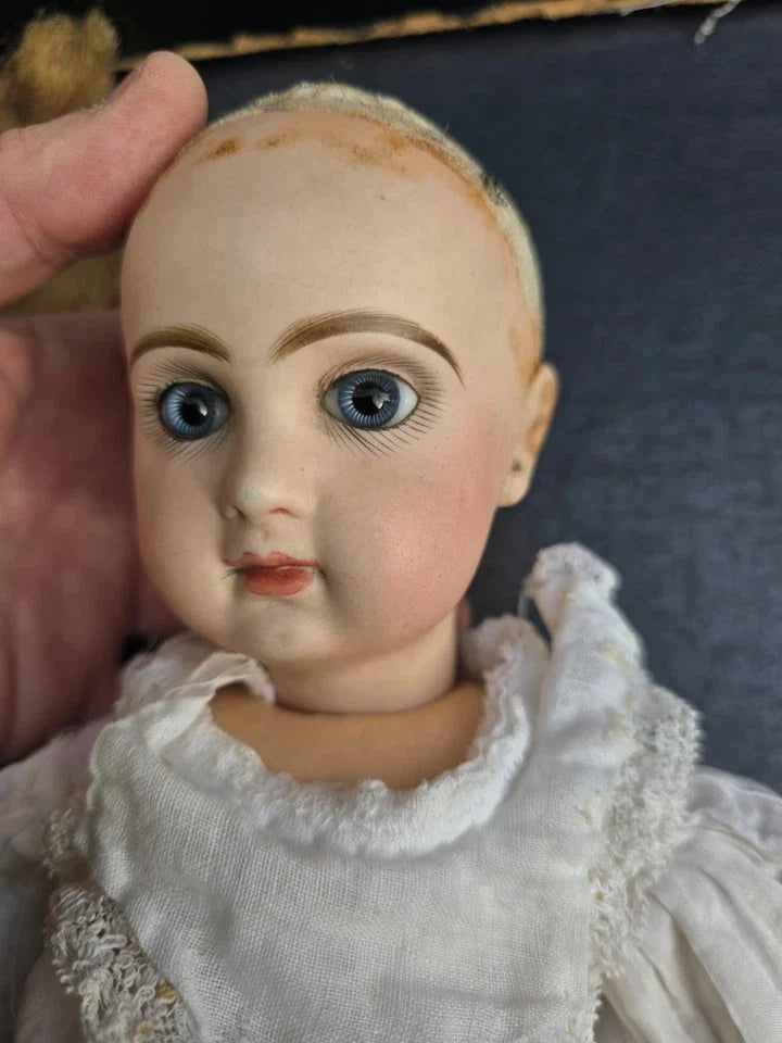 POUPEE JUMEAU PORCELAINE BOUCHE FERMÉE YEUX FIXES RAYONS TAILLE 6 SIZE DOLL