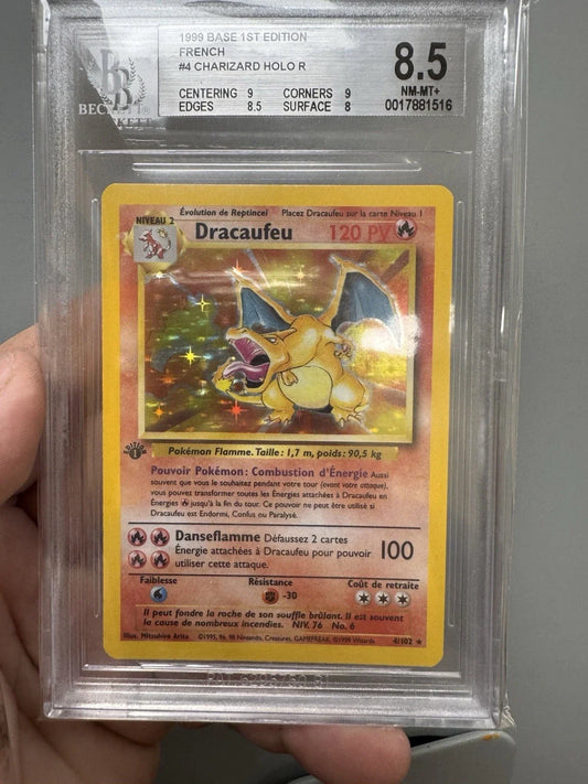 Carte pokemon Dracaufeu 4/102 Becket 8,5 Édition 1 Set De Base FR