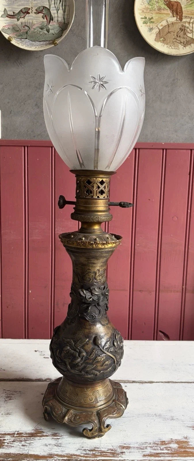 Rare Lampe À Pétrole L’escalier De Cristal Globe baccarat ? Et Bronze