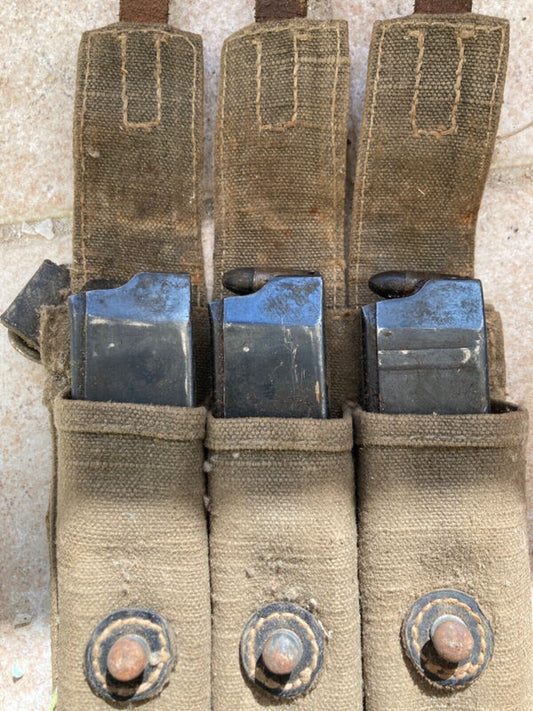 Authentique ÉTUI PORTE-CHARGEURS+CHARGEURS ALLEMAND MP.38u.40 toile kaki WW2