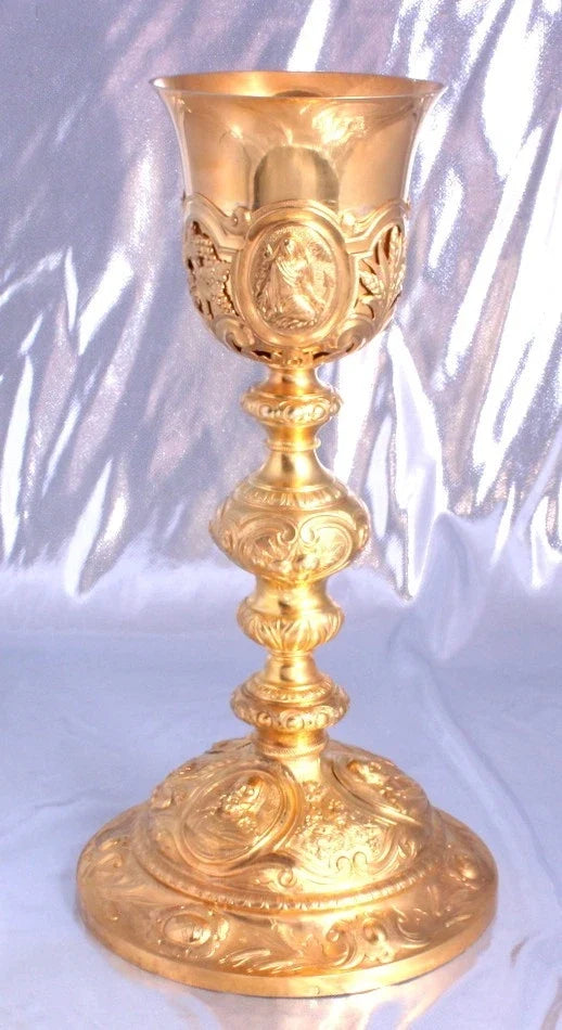 MONTAGNY - GRAND EXCEPTIONNEL CALICE BAROQUE - ARGENT MASSIF MINERVE VERMEIL XIX
