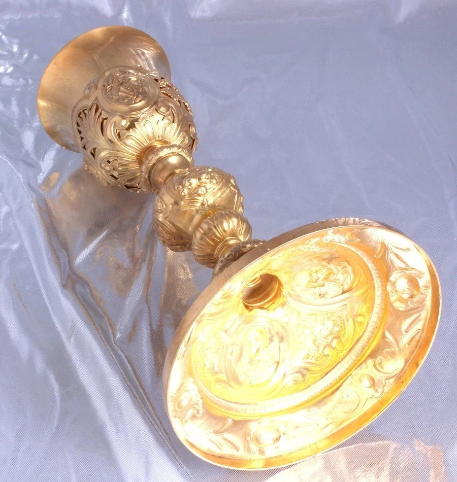 MONTAGNY - GRAND EXCEPTIONNEL CALICE BAROQUE - ARGENT MASSIF MINERVE VERMEIL XIX