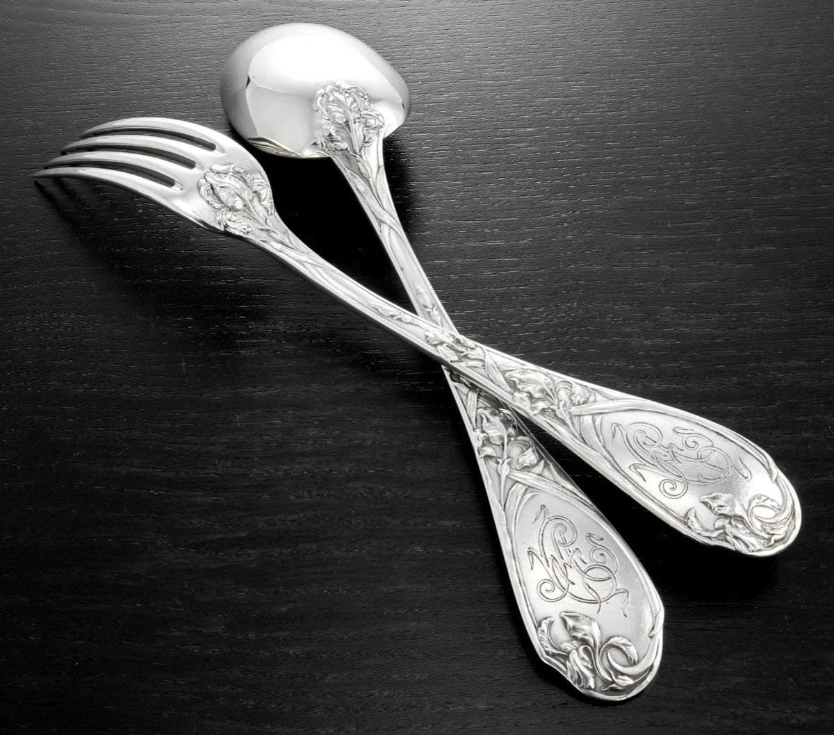 PUIFORCAT : Prestigieuse Ménagère Argent massif ép. Art Nouveau mod. IRIS 25pcs