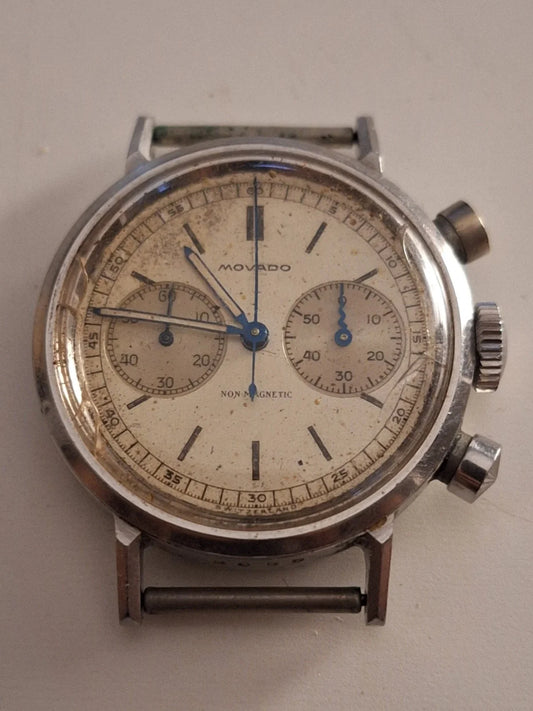 Rare montre chronographe MOVADO acier ancien 32mm h.c