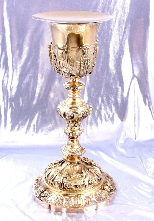 FAVIER -SPLENDIDE EXCEPTIONNEL CALICE BAROQUE -ARGENT MASSIF MINERVE VERMEIL XIX