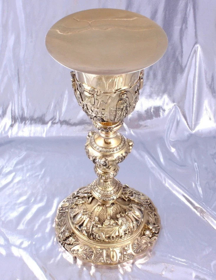 FAVIER -SPLENDIDE EXCEPTIONNEL CALICE BAROQUE -ARGENT MASSIF MINERVE VERMEIL XIX