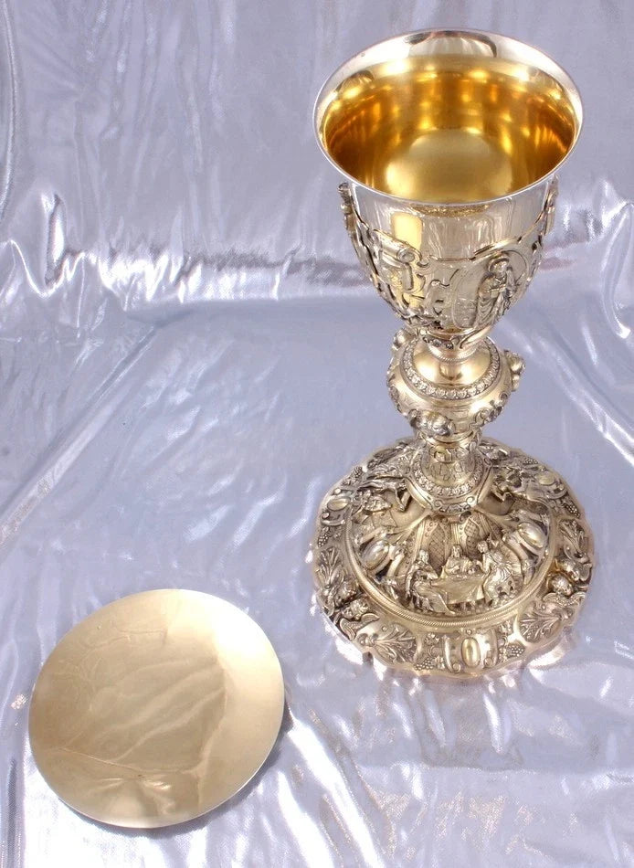FAVIER -SPLENDIDE EXCEPTIONNEL CALICE BAROQUE -ARGENT MASSIF MINERVE VERMEIL XIX