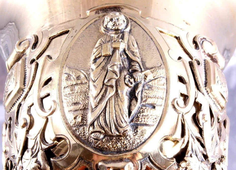 FAVIER -SPLENDIDE EXCEPTIONNEL CALICE BAROQUE -ARGENT MASSIF MINERVE VERMEIL XIX