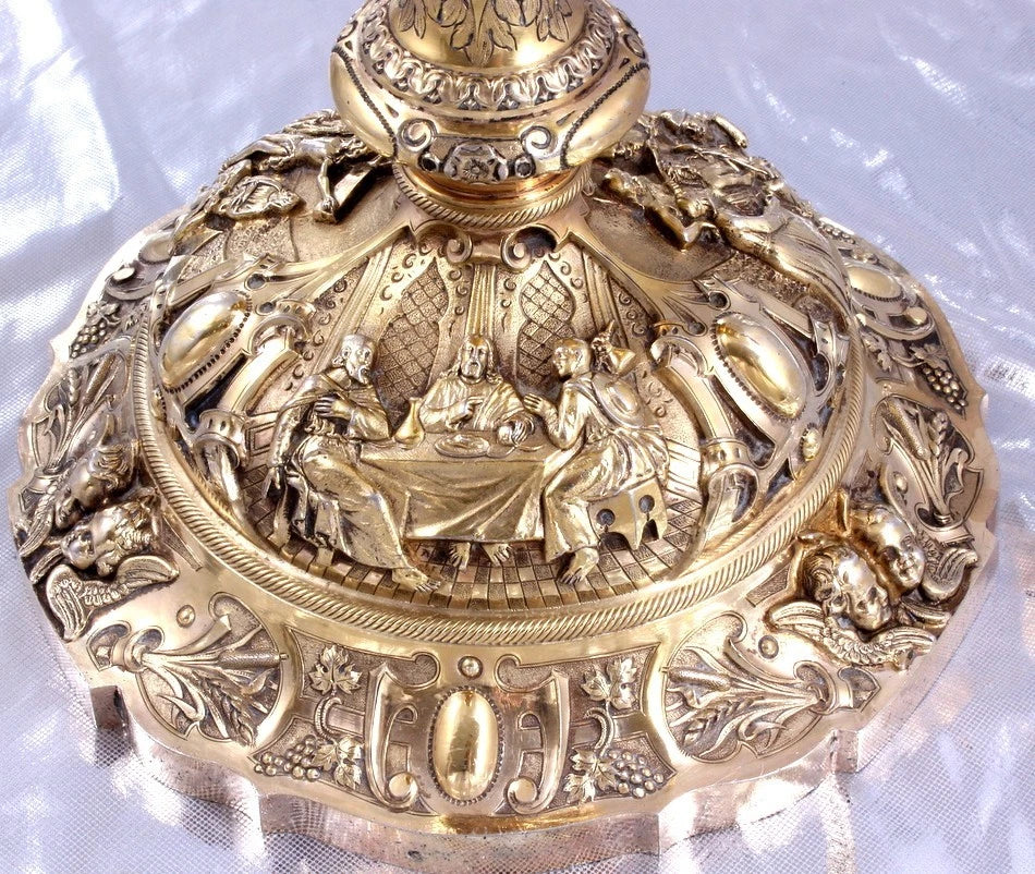 FAVIER -SPLENDIDE EXCEPTIONNEL CALICE BAROQUE -ARGENT MASSIF MINERVE VERMEIL XIX