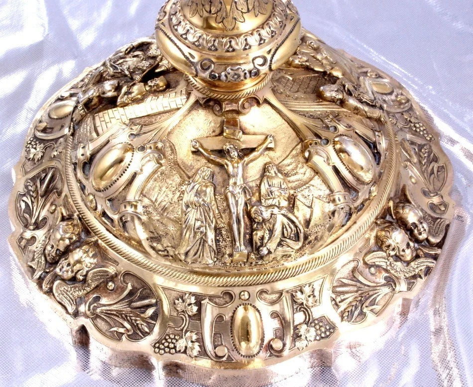 FAVIER -SPLENDIDE EXCEPTIONNEL CALICE BAROQUE -ARGENT MASSIF MINERVE VERMEIL XIX
