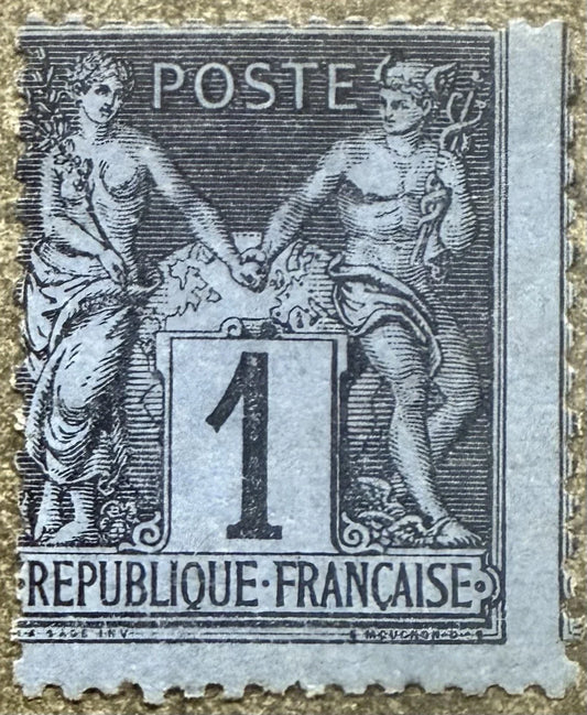 Très beau et très rare n°84 "1c noir sur bleu de Prusse (belle nuance pale)
