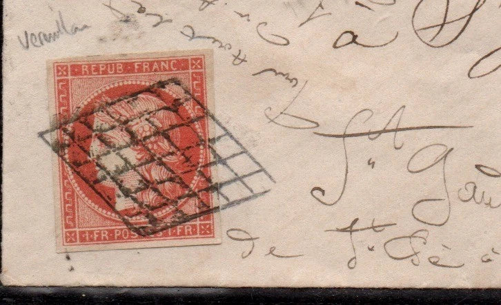 TIMBRE 1F VERMILLON VIF sur LETTRE / autenthique de SPERATI / RARISSIME