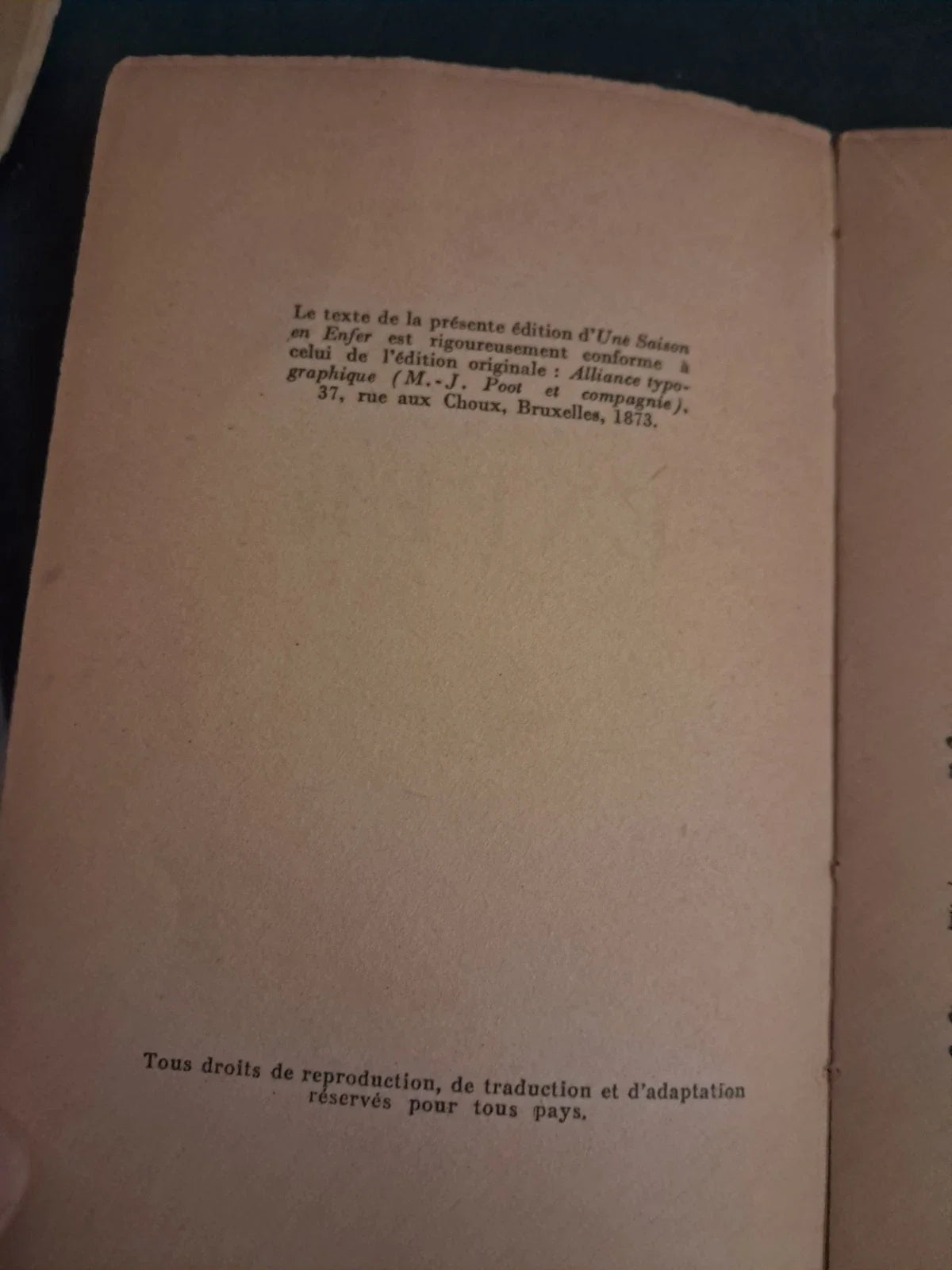 Livre Très Rare . Une Saison En Enfer . Arthur Rimbaud