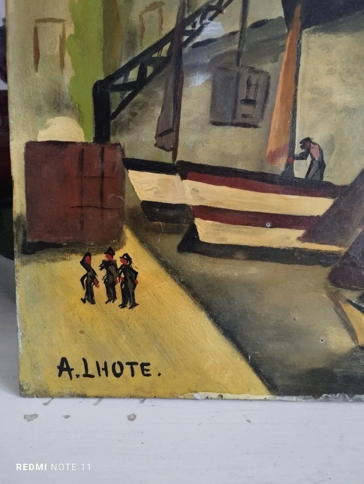 Tableau Ancien Signé A.LHOTE Figurant un Port