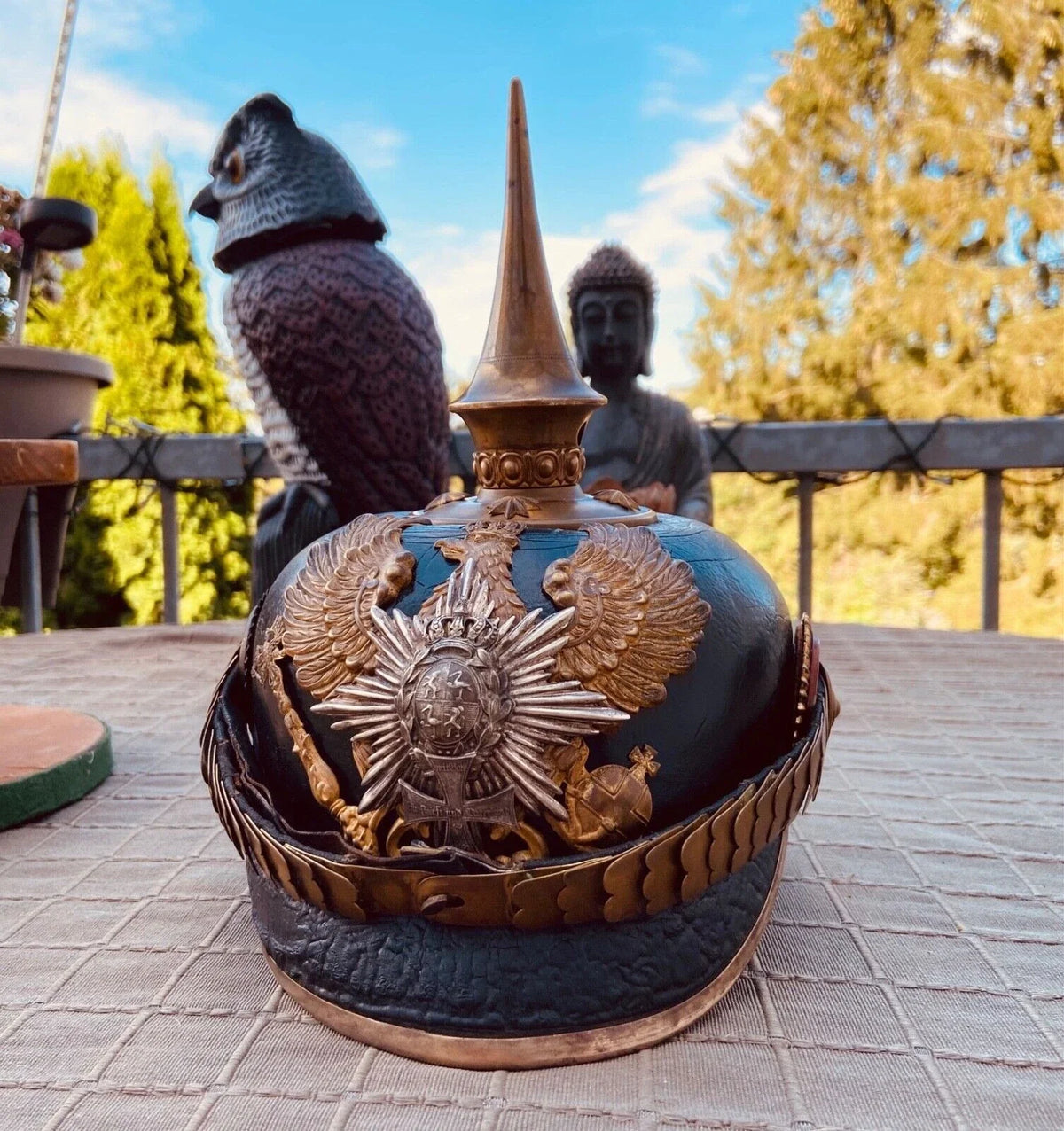 Rare casque à pointe de la Principauté de REUSS, pickelhaube, helm
