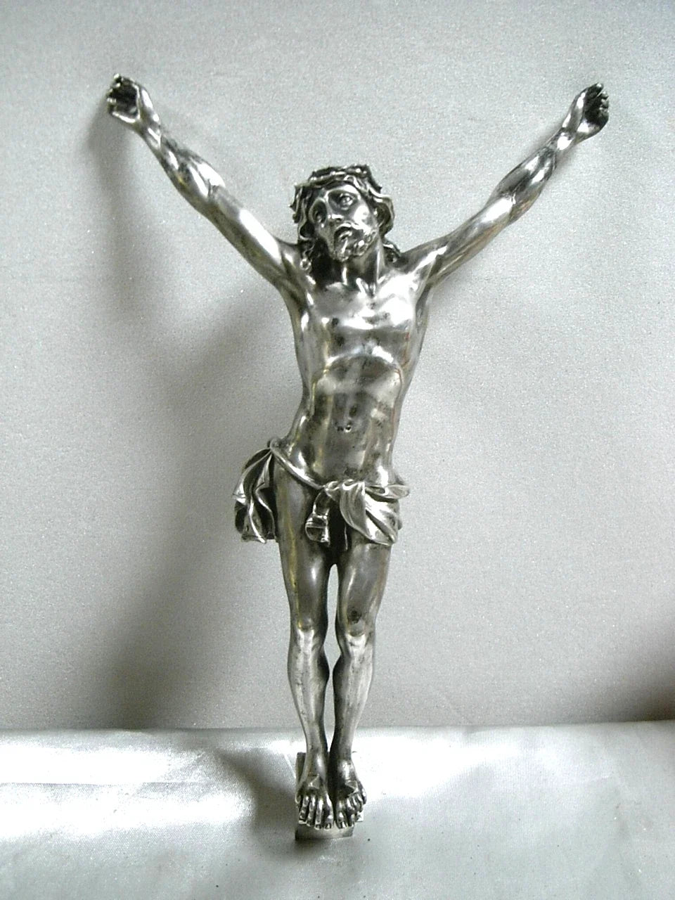 ANCIEN RARE CRUCIFIX CHRIST ARGENT MASSIF STATUE RELIGIEUSE JESUS 251 grs