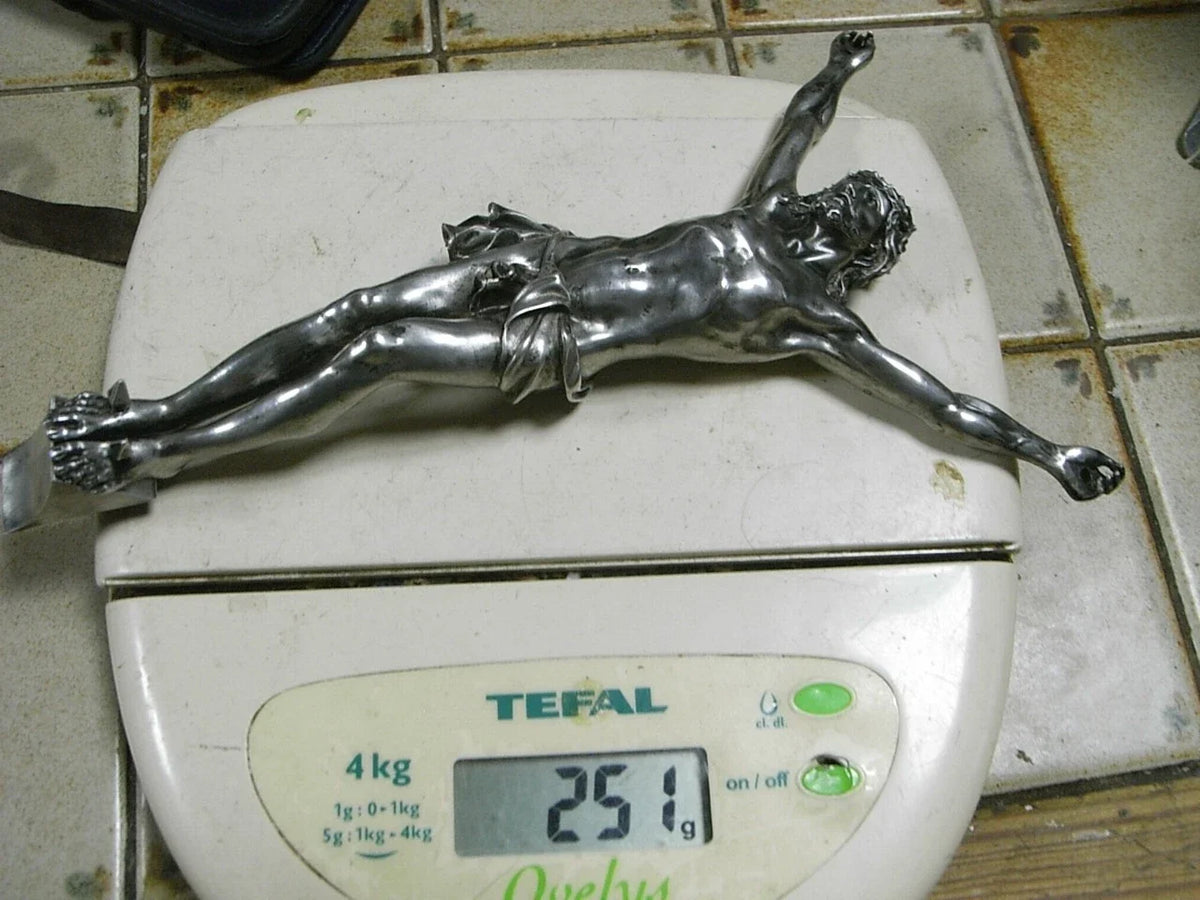 ANCIEN RARE CRUCIFIX CHRIST ARGENT MASSIF STATUE RELIGIEUSE JESUS 251 grs