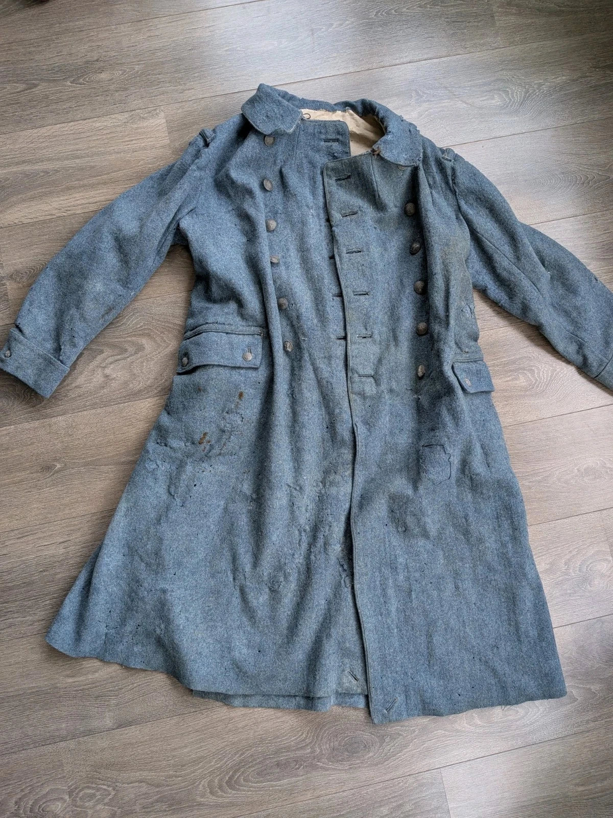 Lot Poilu 14/18 Capote Bleu Horizon Casque Adrian Modèle 1915 Cartouchière