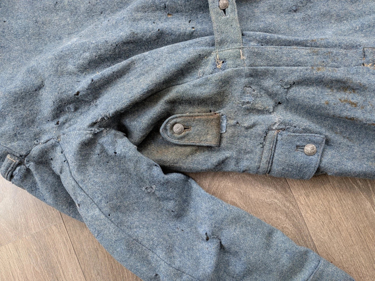 Lot Poilu 14/18 Capote Bleu Horizon Casque Adrian Modèle 1915 Cartouchière